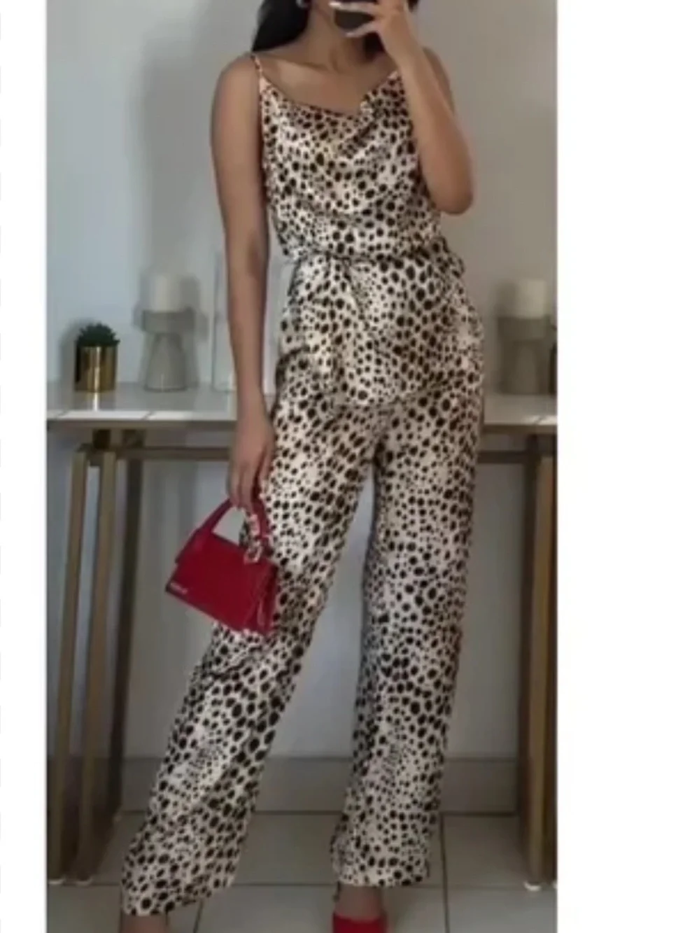 NWT Zara Two Piece Set Leopard Print Wide Leg Pants Small Cowl Top XS